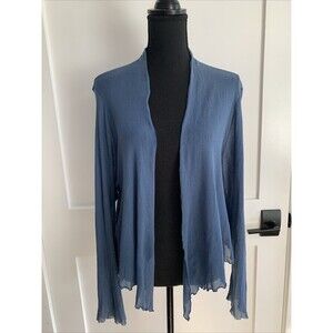 Cut Loose Mesh Cardigan Womens Large Blue Sweater Open Front‎ Crop Lagenlook